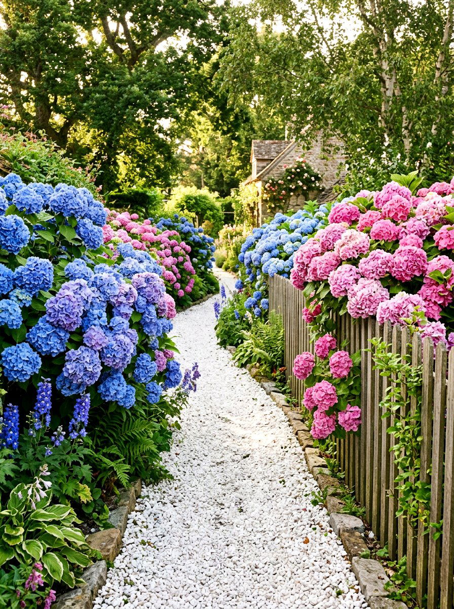 Hydrangea Side Garden Path - 30 house side garden border ideas