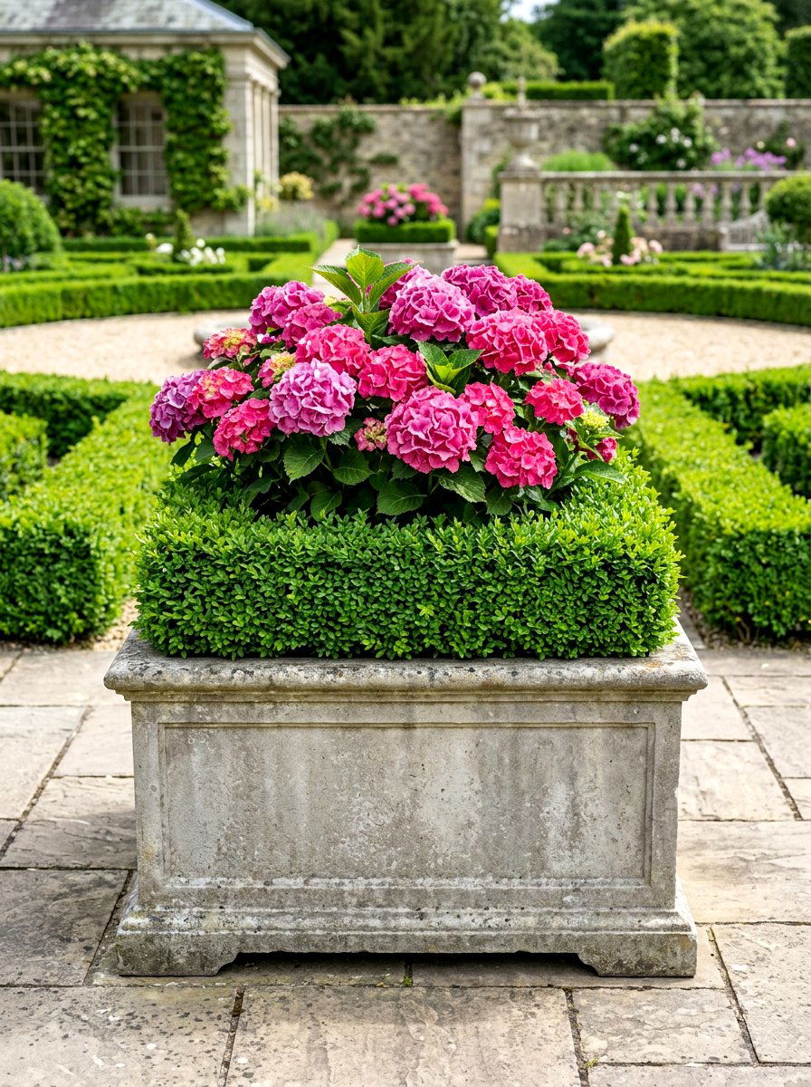 Hydrangea With Boxwood Border - 30 hydrangea porch planter ideas