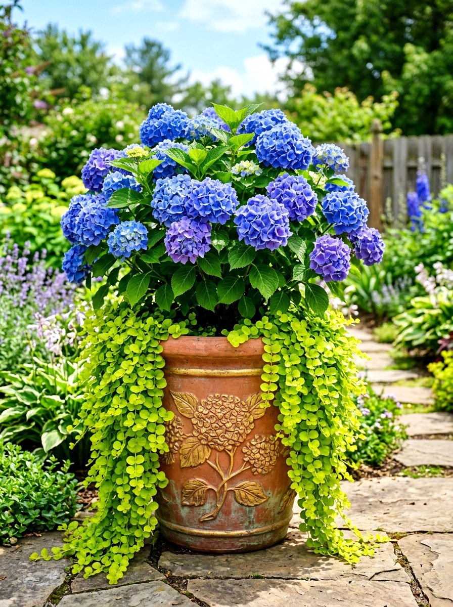Hydrangea With Creeping Jenny - 30 hydrangea porch planter ideas