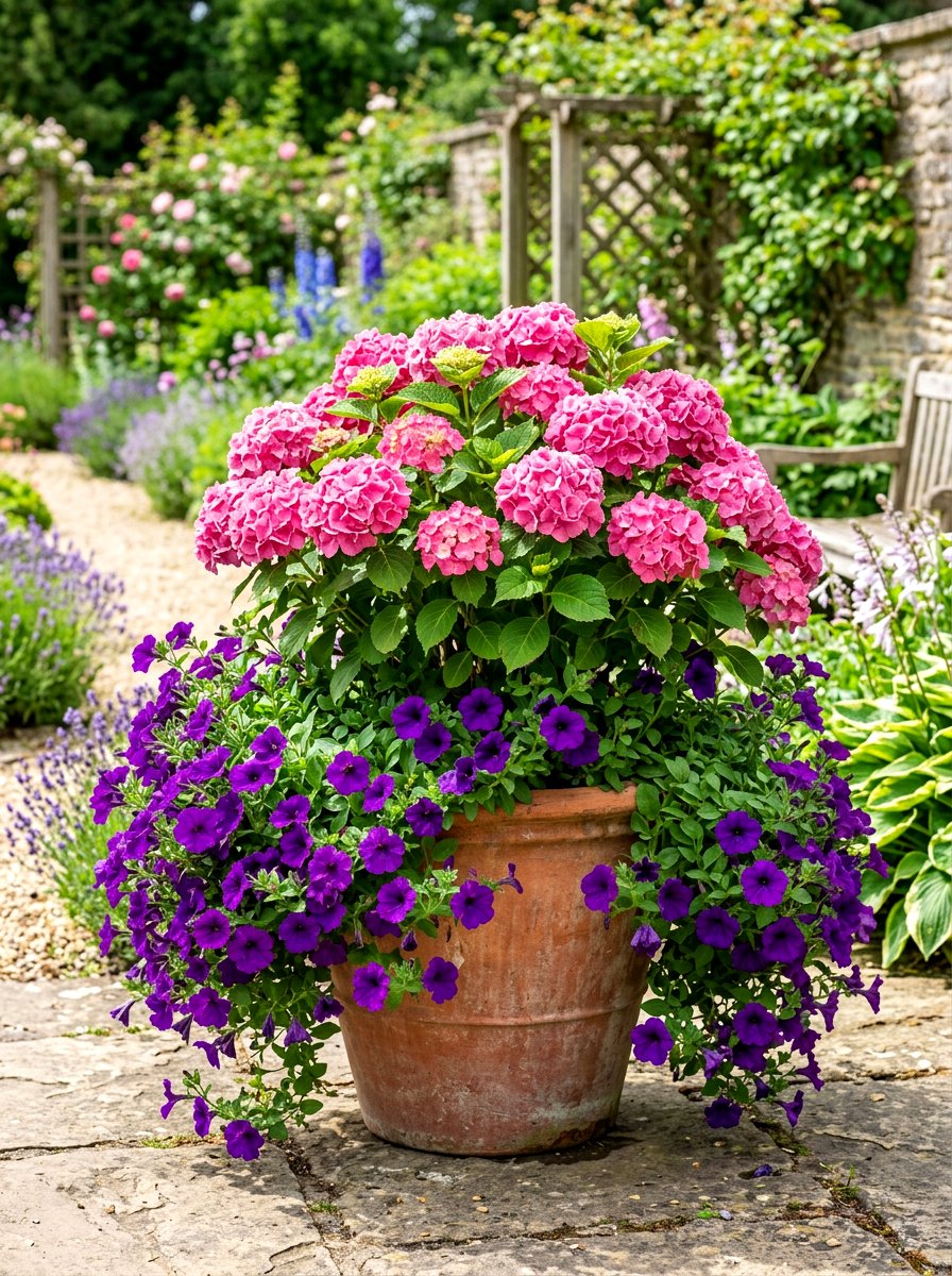 Hydrangea With Trailing Petunias - 30 hydrangea porch planter ideas