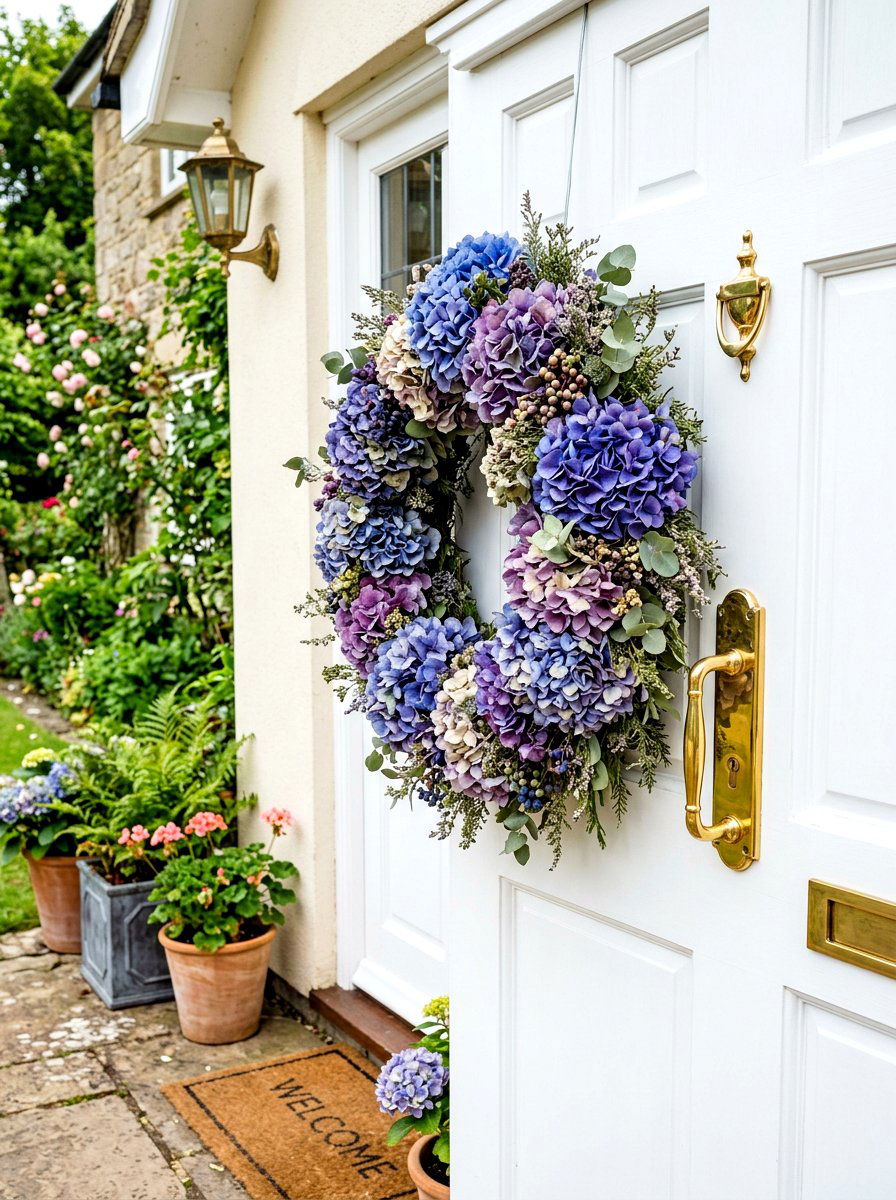 Hydrangea Wreath Door Decor - 30 front porch hydrangea ideas