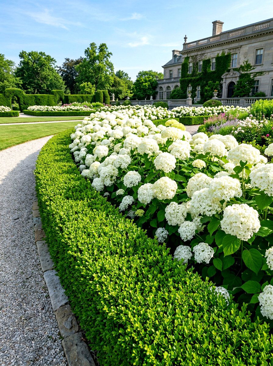 Hydrangea and boxwood border - 30 hydrangea border ideas