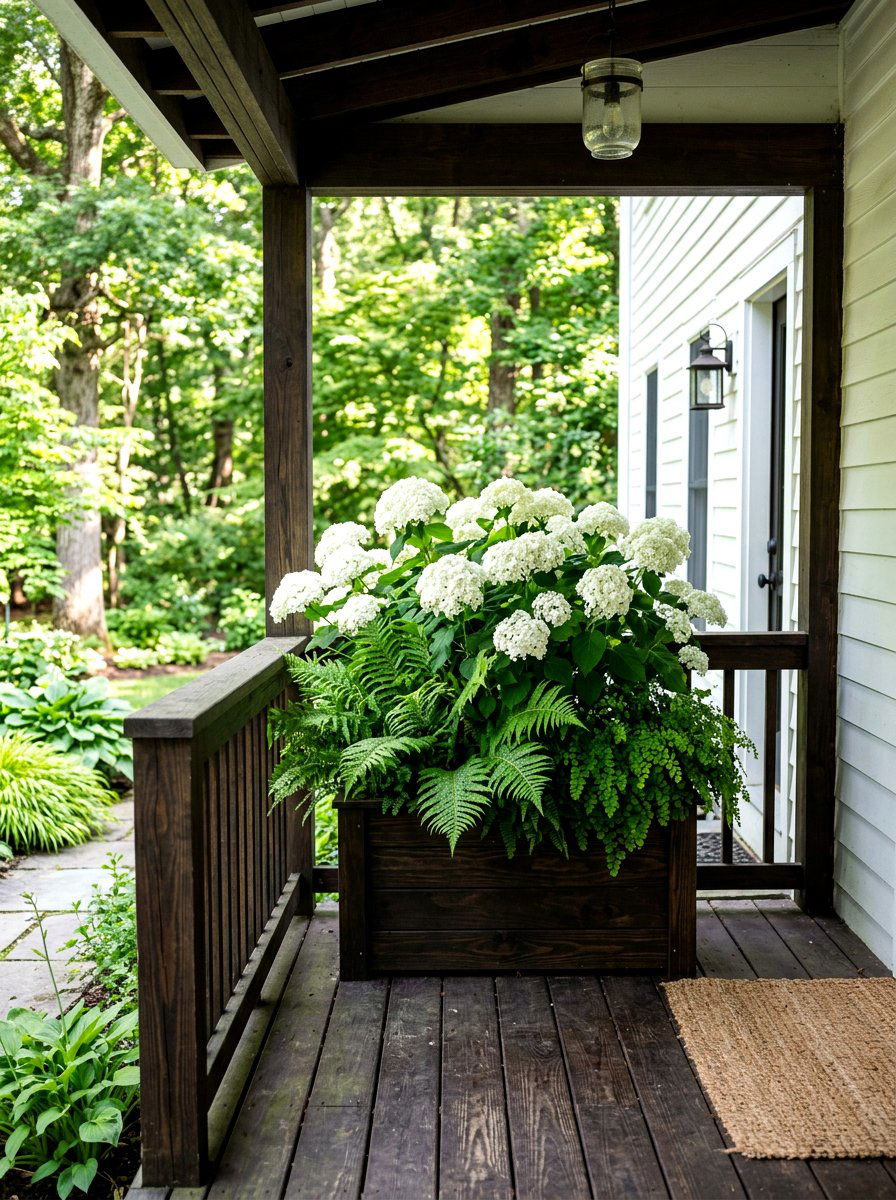 Hydrangea and fern porch combo - 30 hydrangea heavy front porch ideas