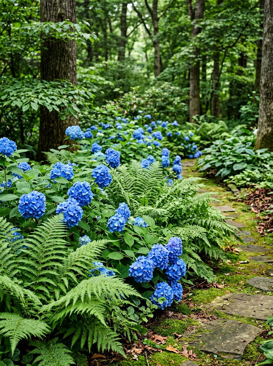 Hydrangea and fern shade border - 30 hydrangea border ideas