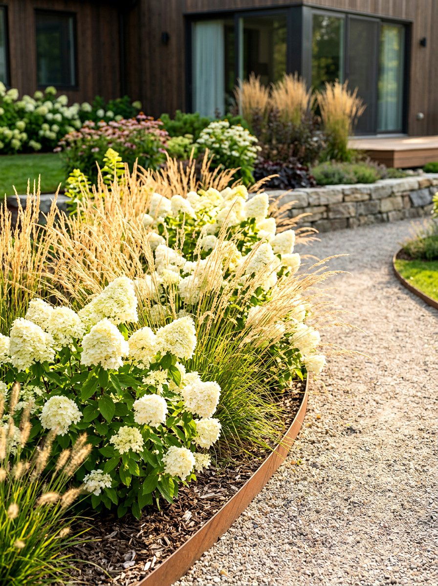 Hydrangea and ornamental grass border - 30 hydrangea border ideas