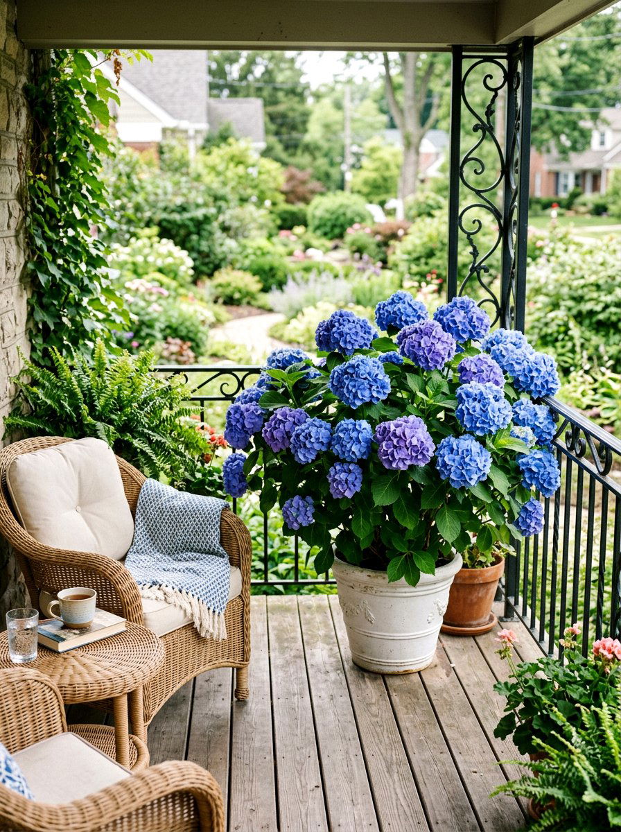 Hydrangea container bush - 30 balcony cut flower garden ideas