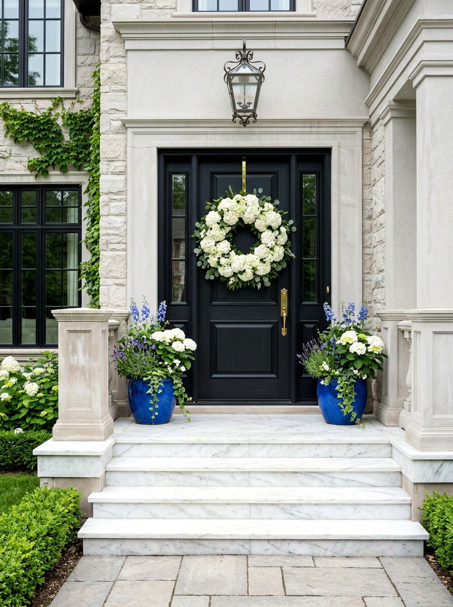 Hydrangea exterior wreath - 30 exterior wreath display ideas