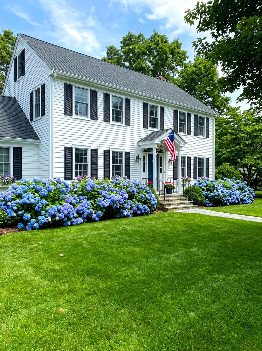 Hydrangea foundation planting - 30 colonial front yard ideas