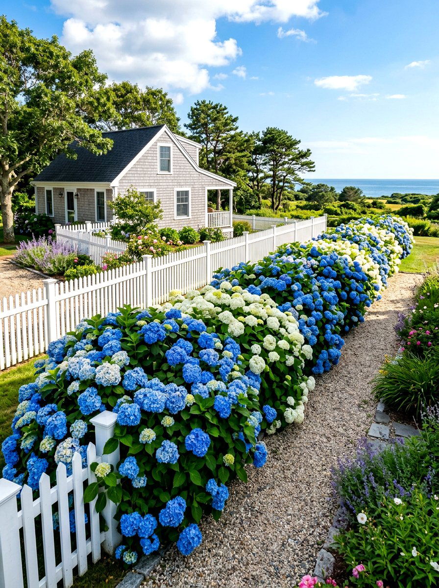 Hydrangea garden hedge - 30 cottage cutting garden ideas
