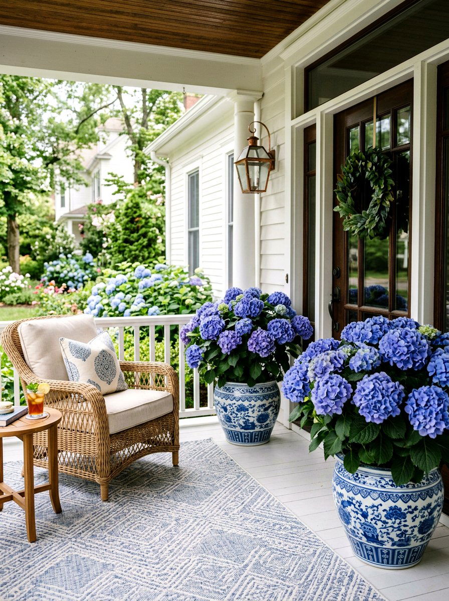 Hydrangea porch containers - 30 porch container garden ideas