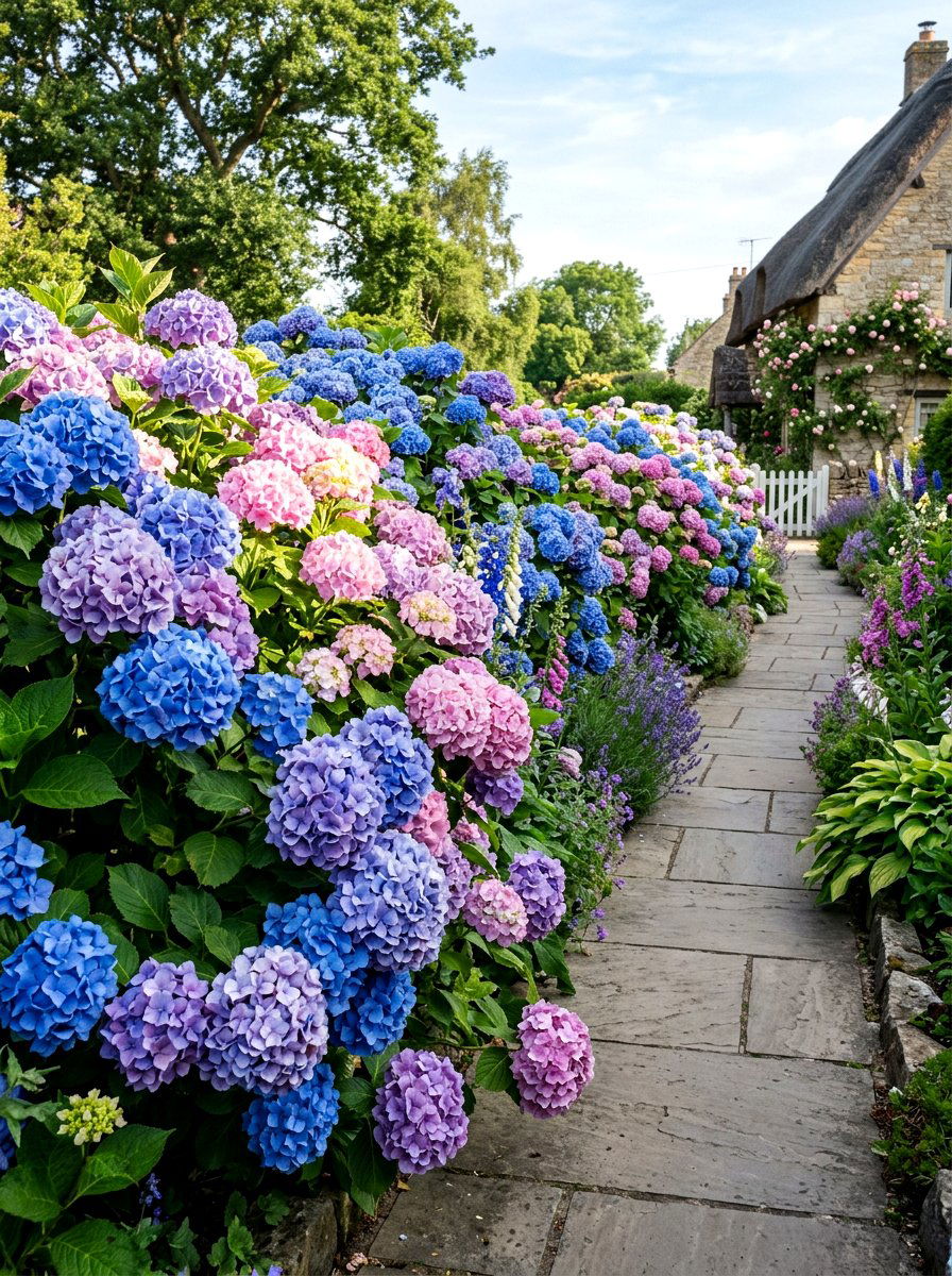 Hydrangea sidewalk garden border - 30 sidewalk garden ideas