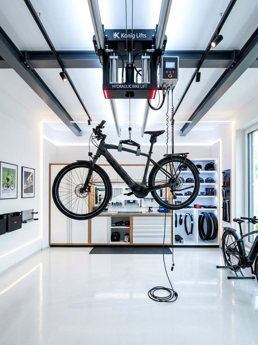 Hydraulic bike lift - 30 garage bike storage ideas