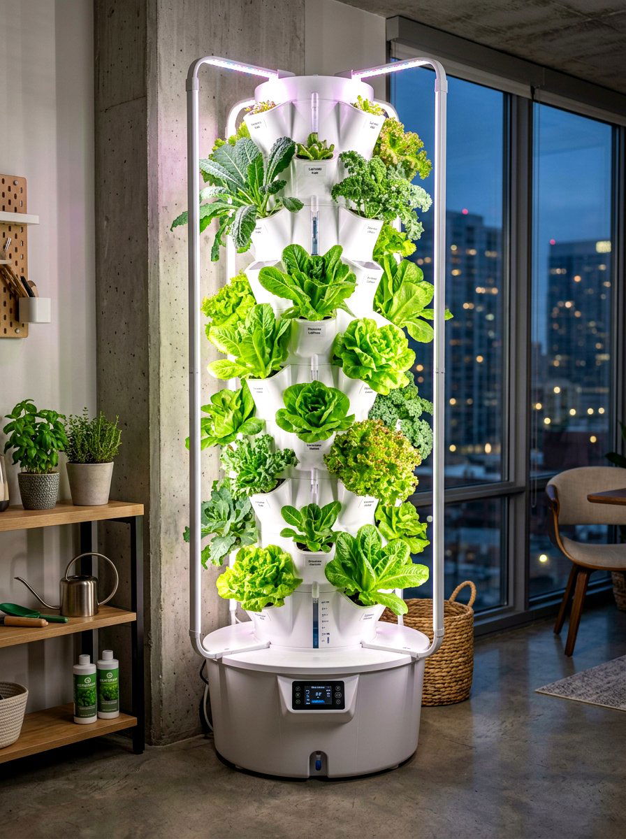 Hydroponic Corner Tower - 30 vertical garden corner ideas