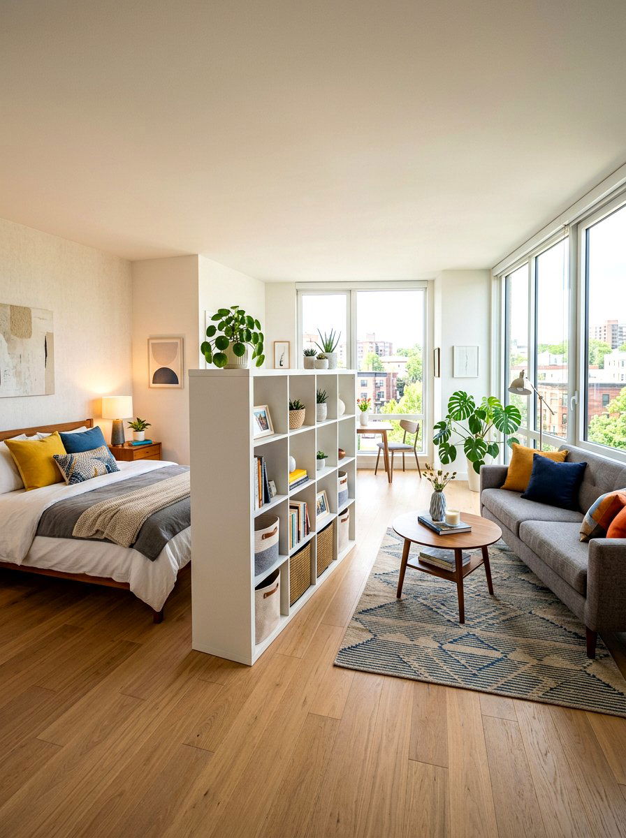 IKEA Kallax Divider - 30 studio apartment divider shelf ideas