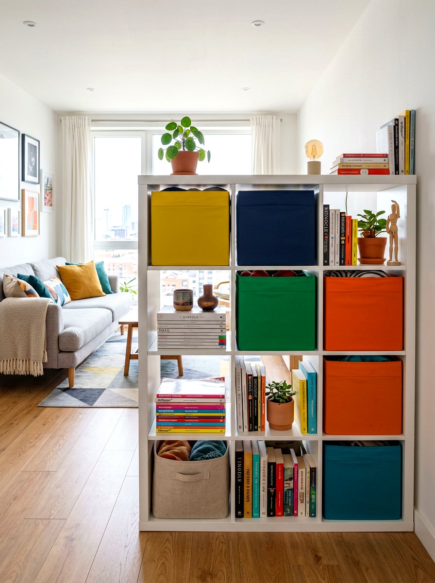 IKEA Kallax Studio Partition - 30 bookshelf divider apartment ideas