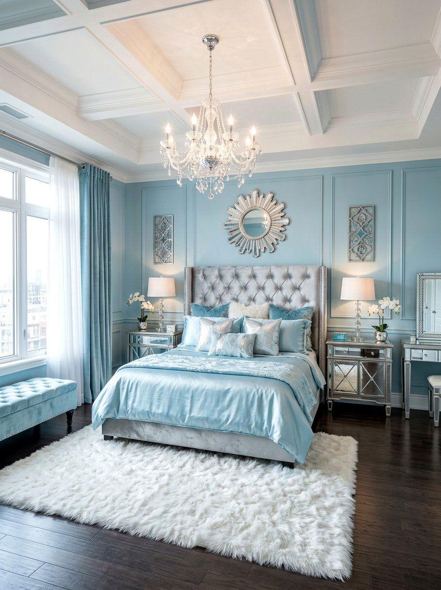 Ice blue glamorous bedroom - 30 cool blue bedroom ideas