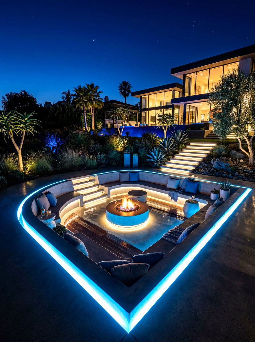 Illuminated Sunken Seating Area - 30 sunken backyard seating ideas