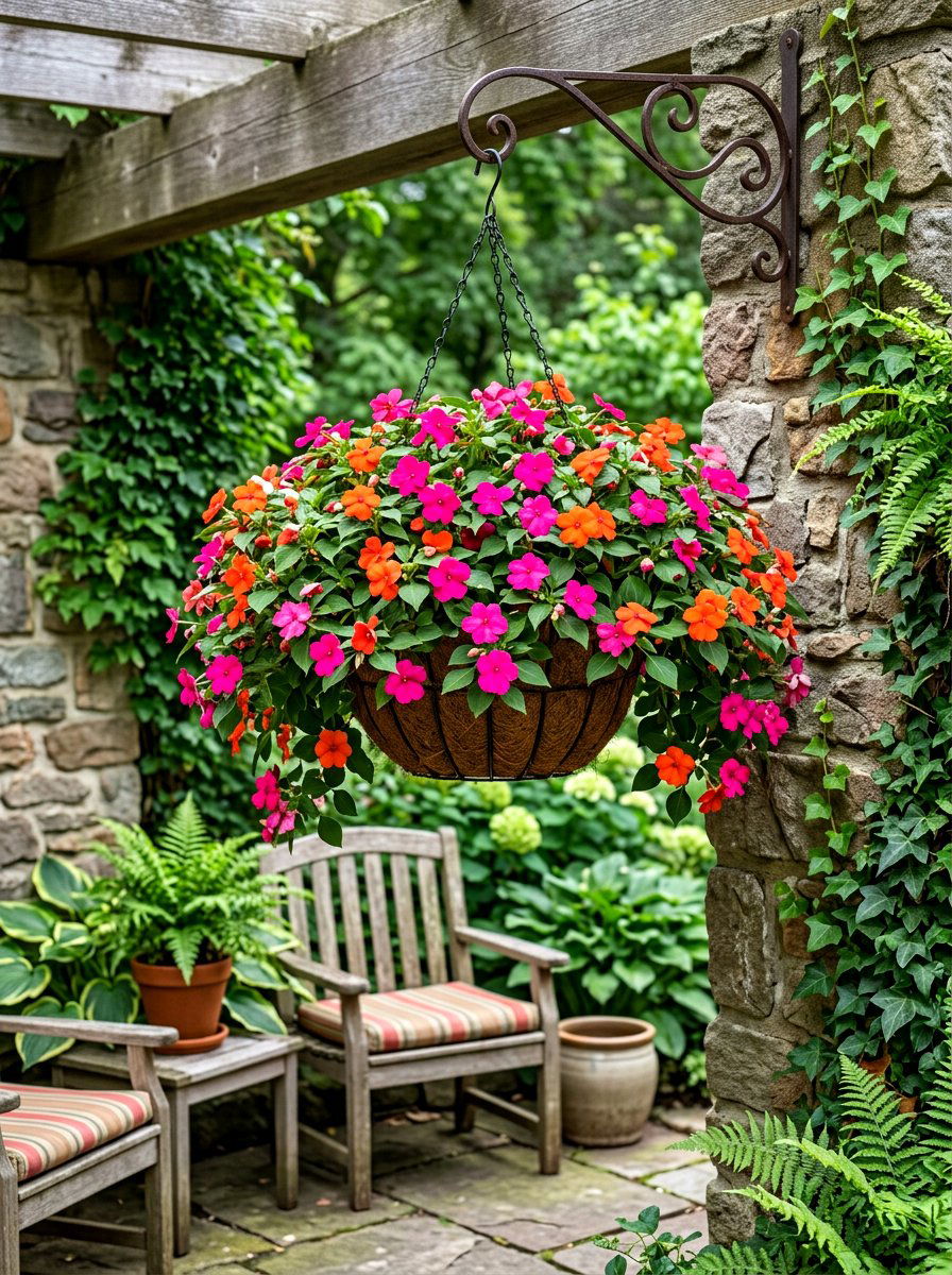 Impatiens hanging flower basket - 30 hanging flower basket ideas