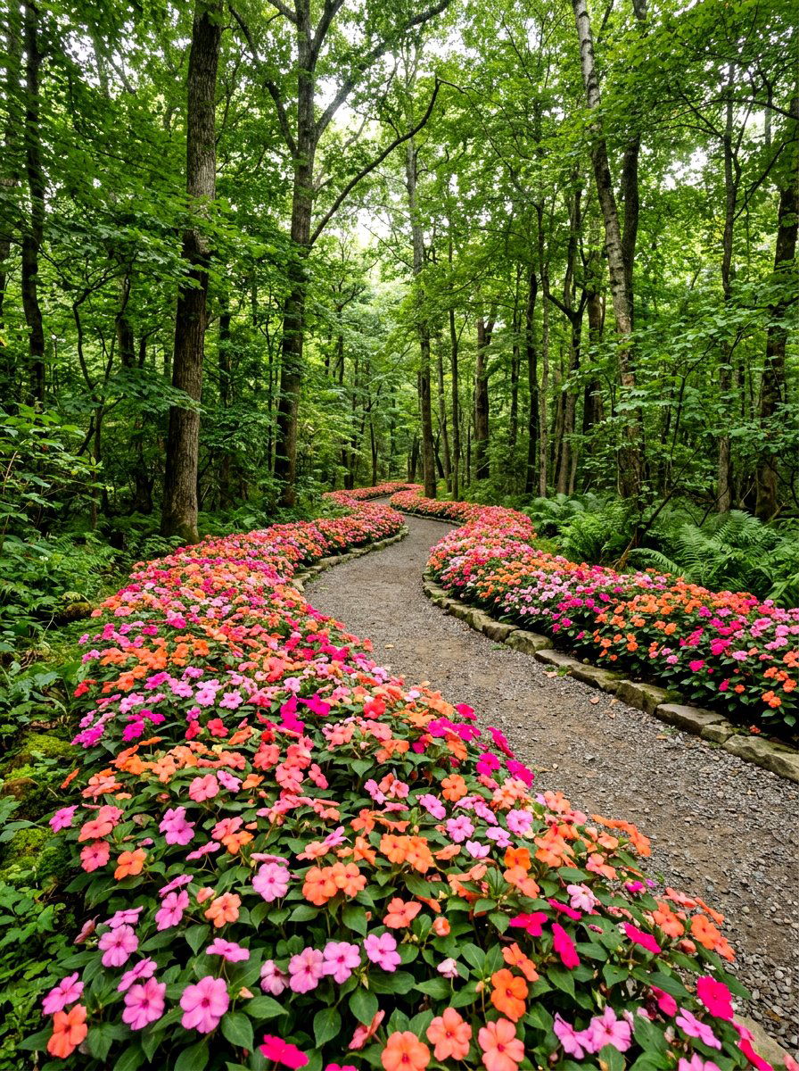 Impatiens walkway flowers - 30 annual flower border ideas