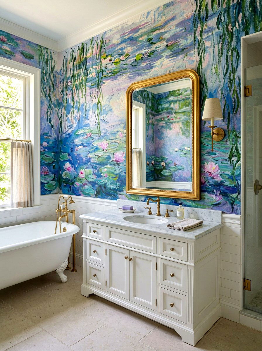 Impressionist Oil Painting Mural Bathroom - 30 murals in powder room ideas