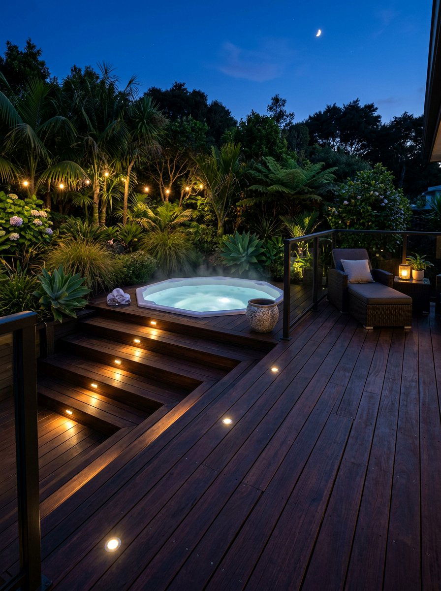 In Deck Lighting - 30 backyard spa retreat ideas