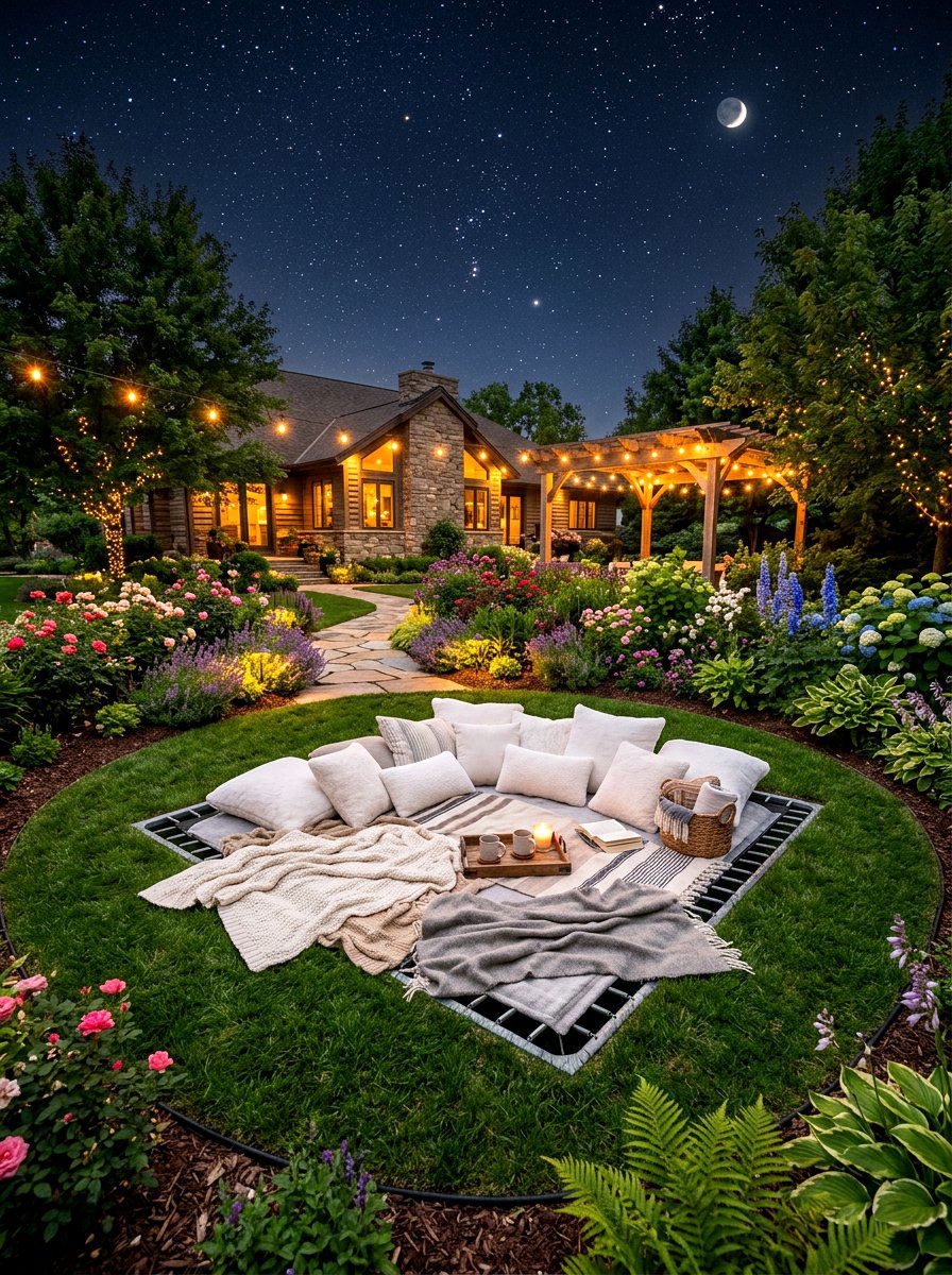 In Ground Trampoline Lounge - 30 stargazing backyard lounge ideas