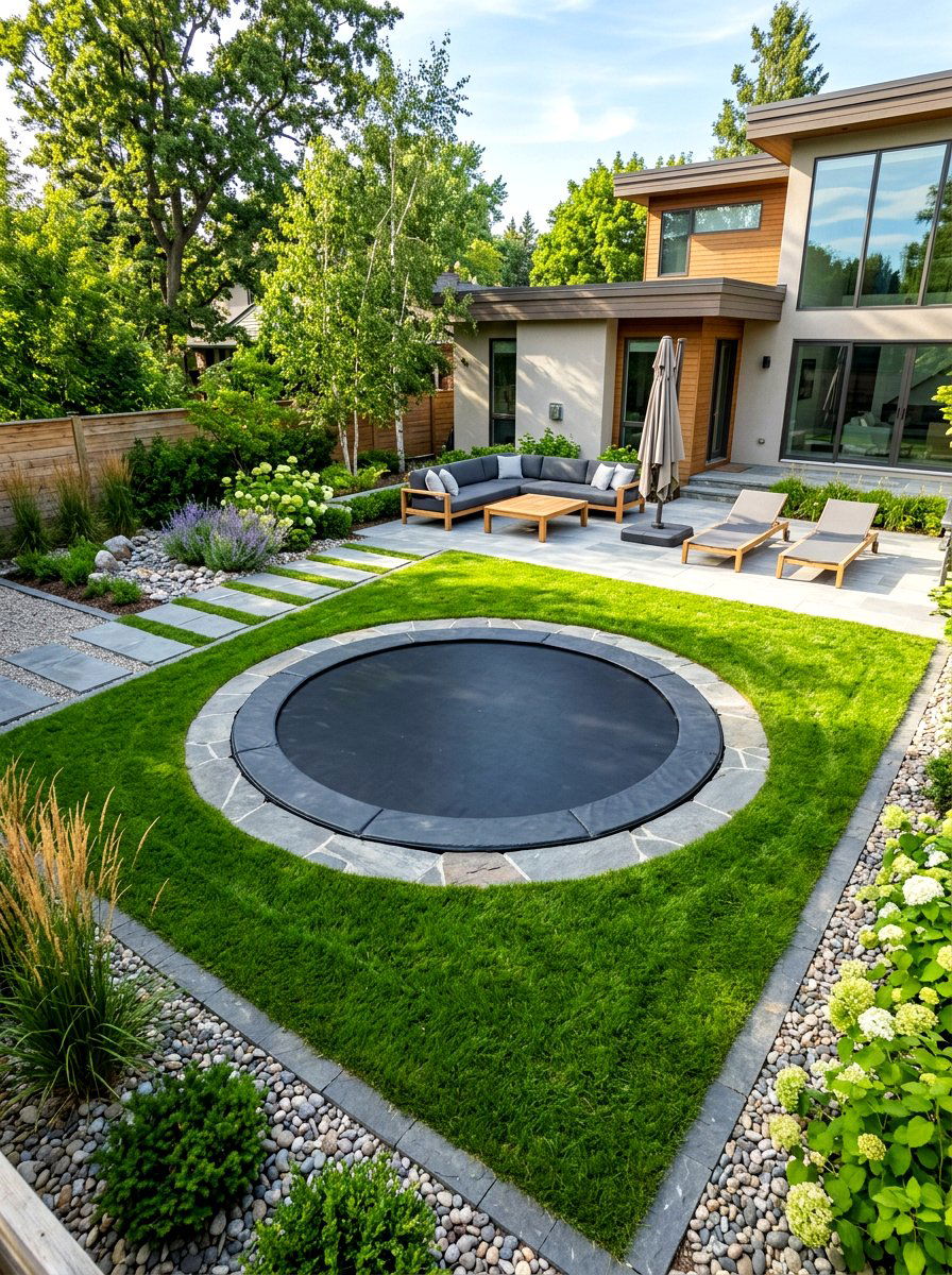 In ground trampoline installation - 30 trampoline landscaping ideas