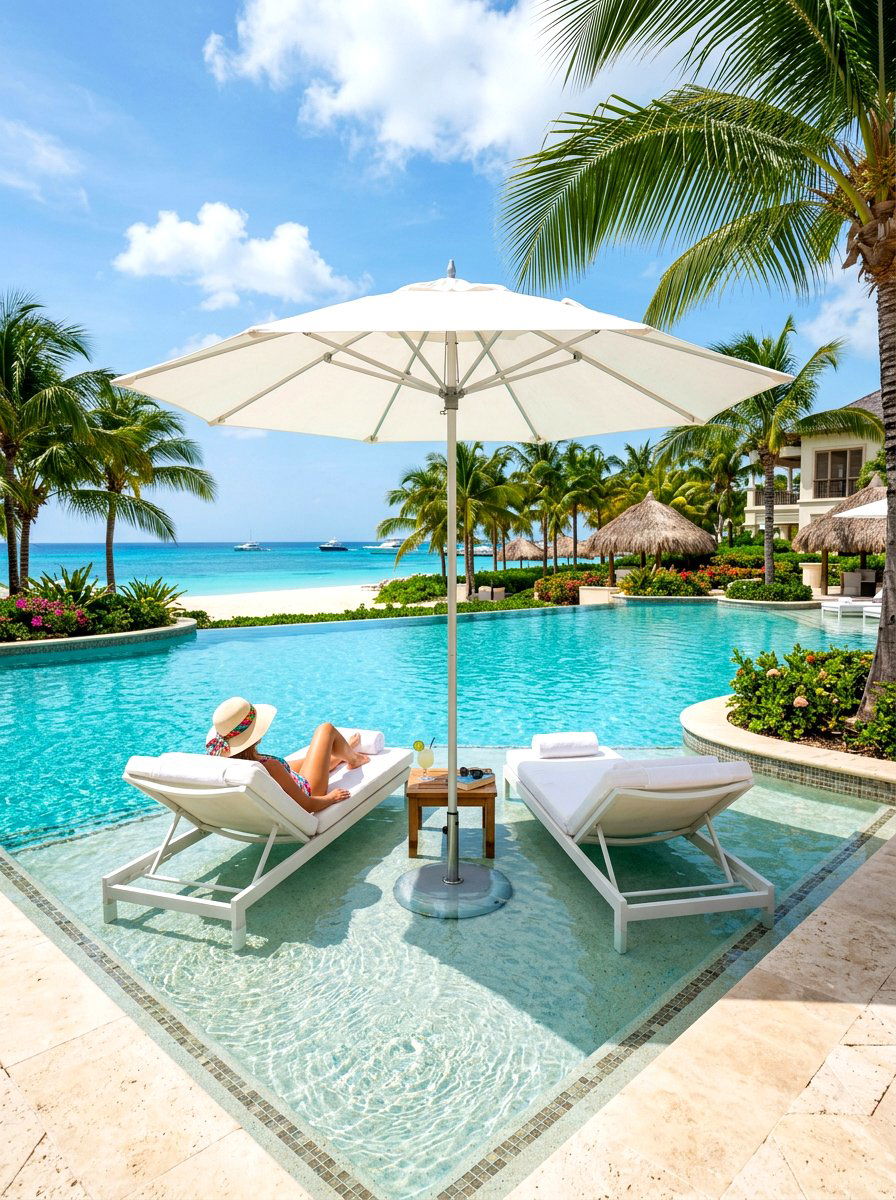 In pool sun shelf - 30 tropical pool landscaping ideas
