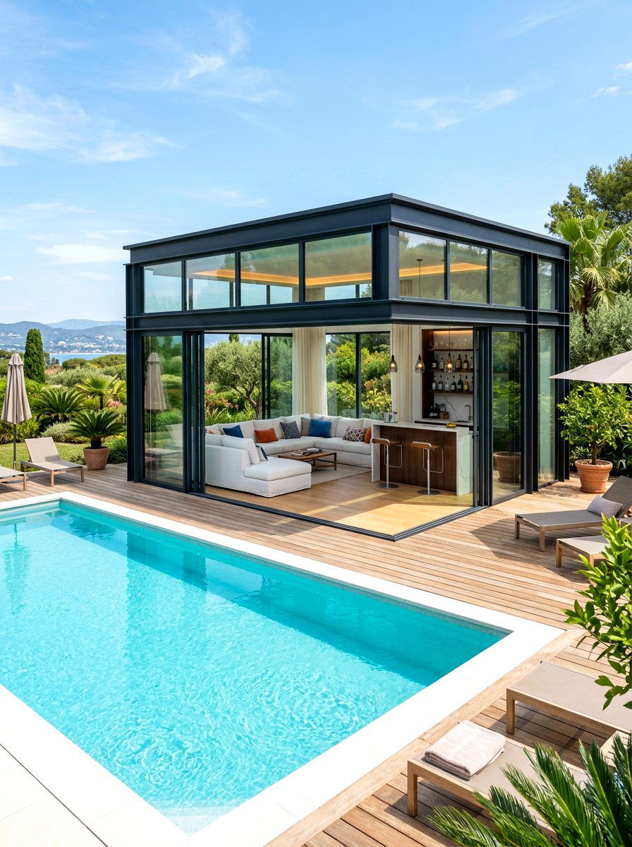 In pool tanning ledge chairs - 30 resort poolside patio ideas