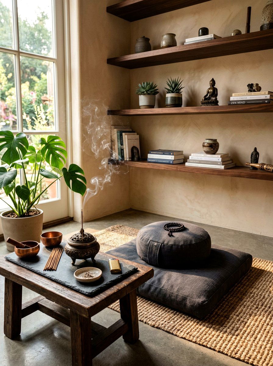 Incense burner meditation corner - 30 sunrise meditation space ideas