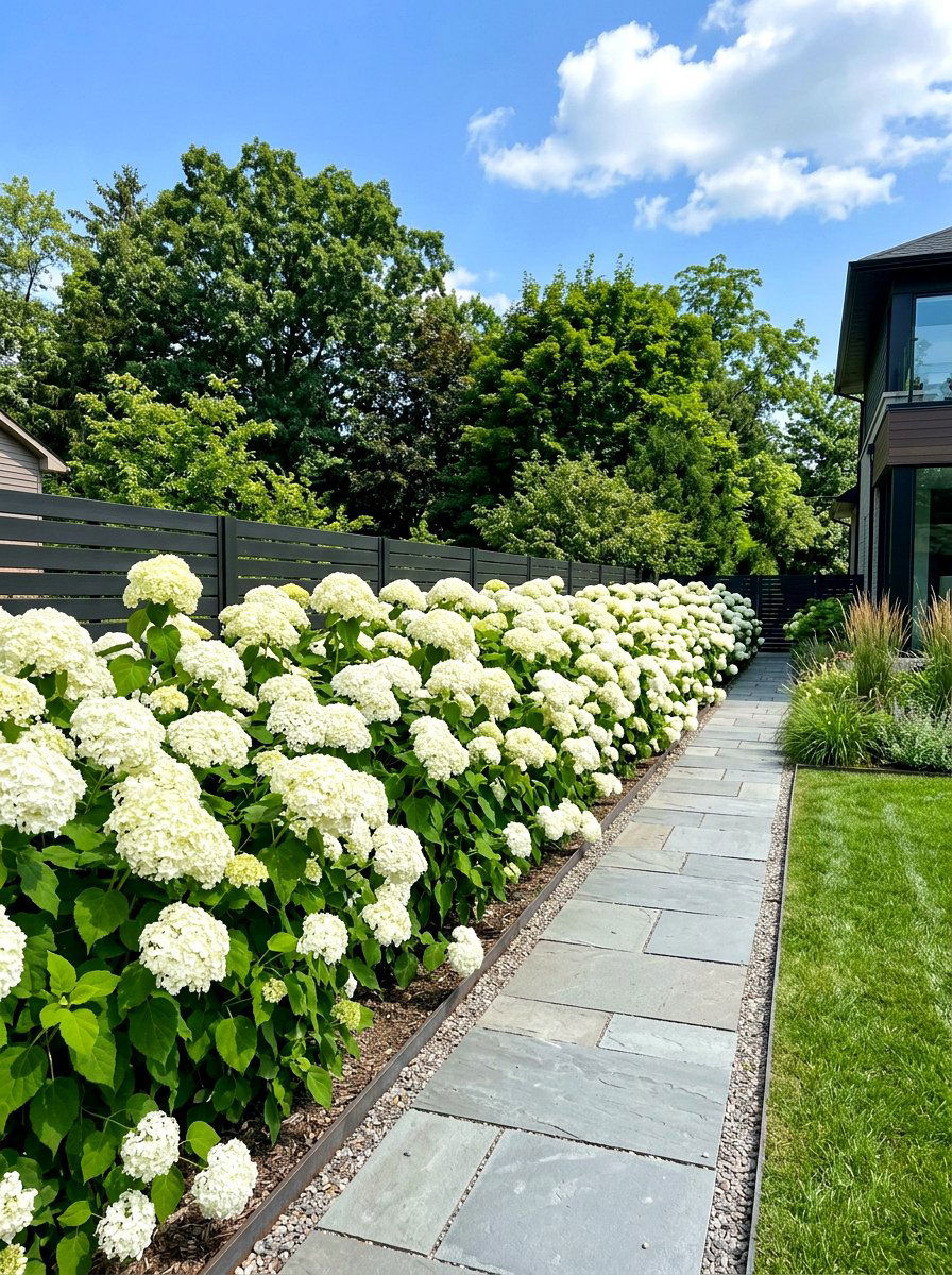 Incrediball White Border - 30 hydrangea border curb appeal ideas