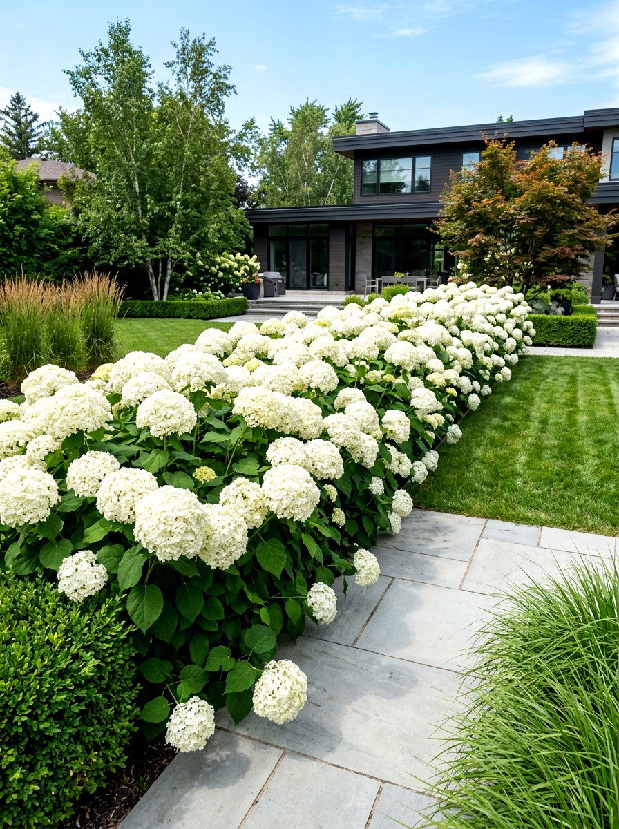 Incrediball hydrangea hedge - 30 hydrangea border ideas