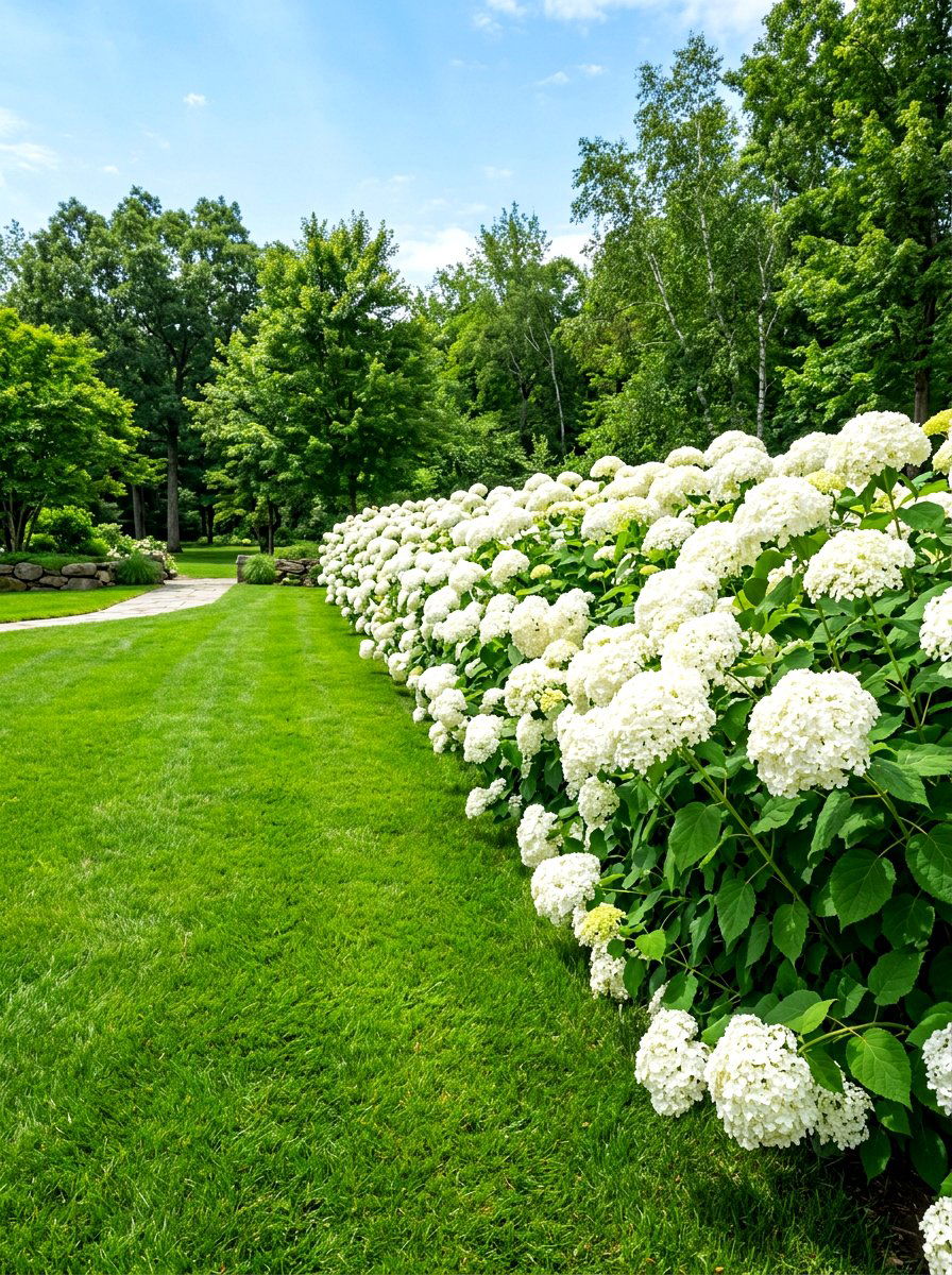 Incrediball hydrangea large flower hedge - 30 hydrangea hedge ideas