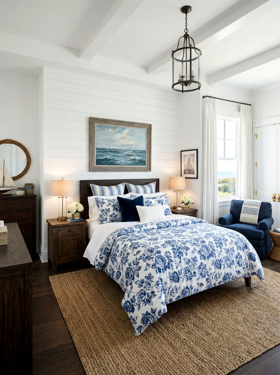 Indigo Blue Rose Print - 30 rose print bedroom ideas