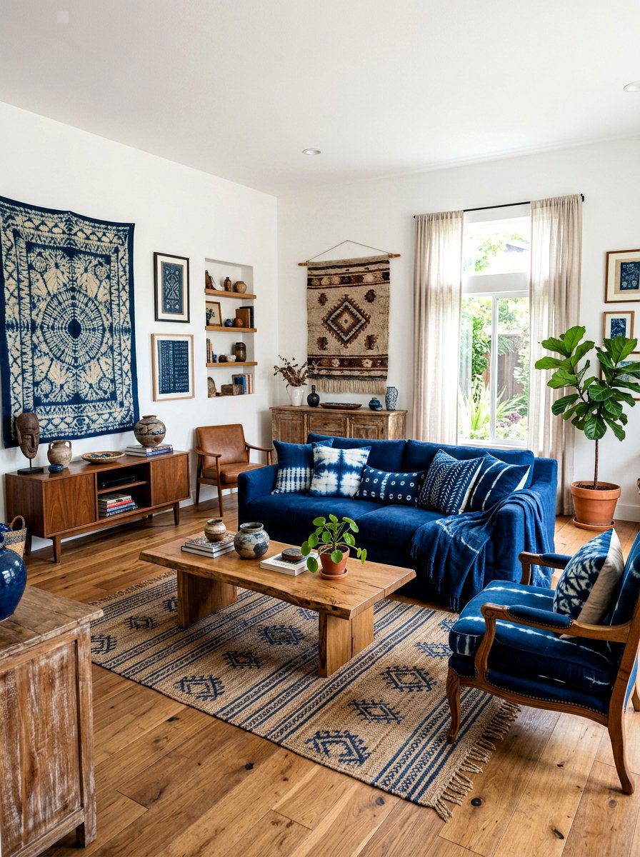 Indigo blue decor - 30 blue and white living room decor ideas
