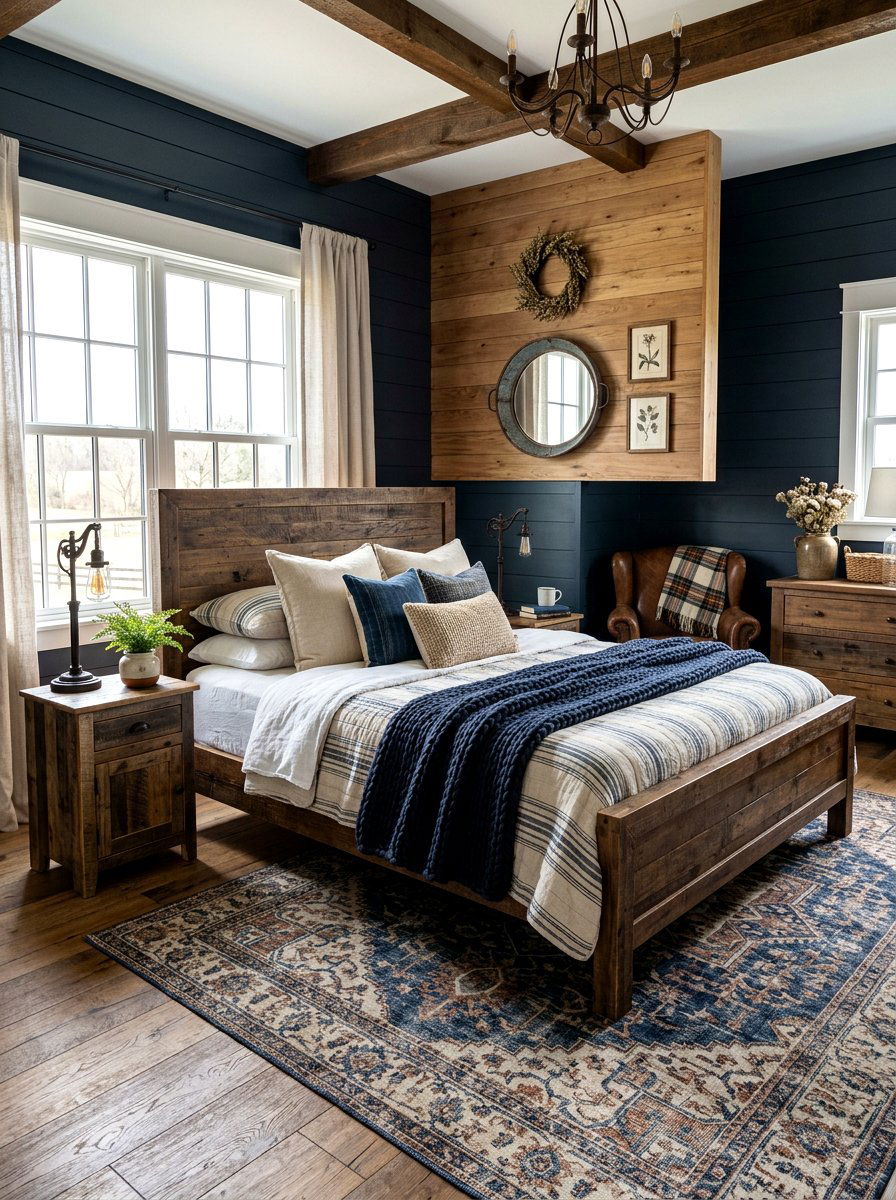Indigo rustic farmhouse bedroom - 30 cool blue bedroom ideas