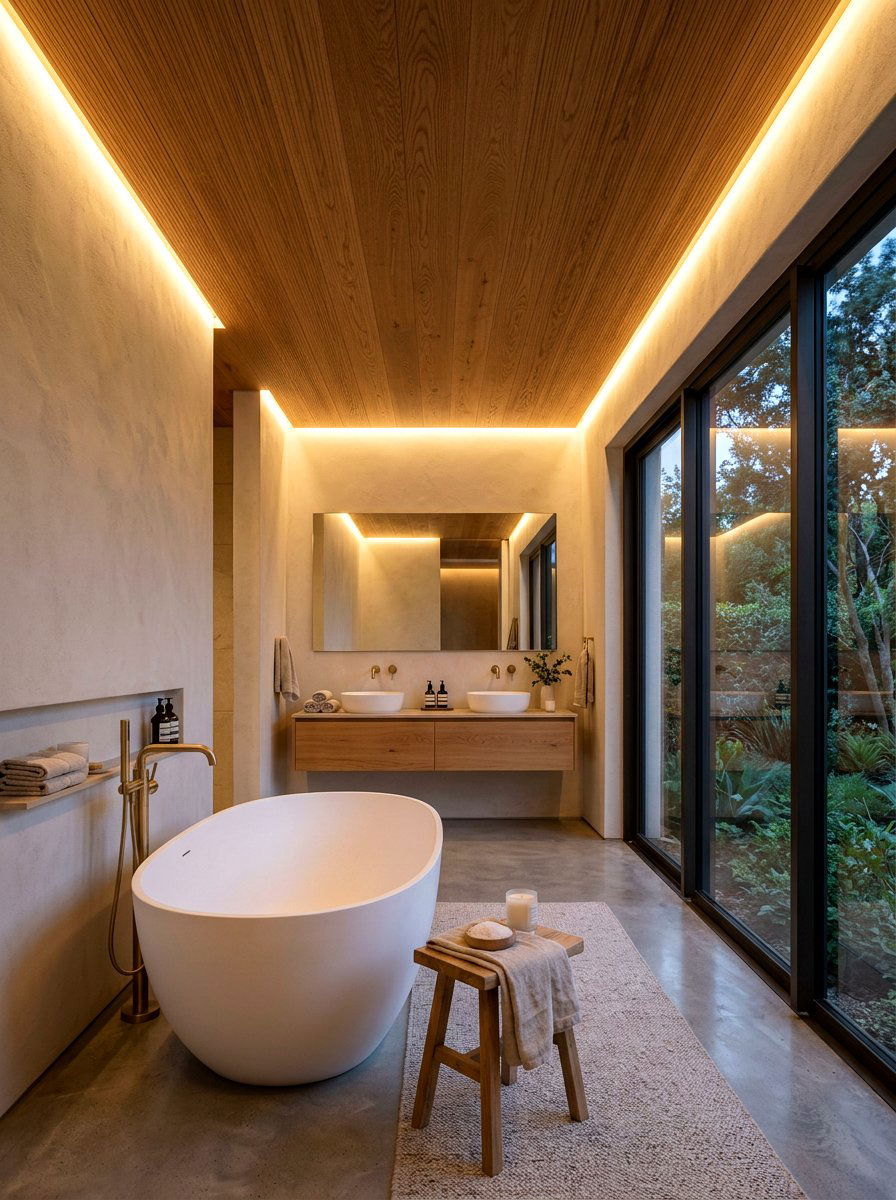 Indirect Cove Lighting In Bathroom - 30 sauna inspired bathroom ideas