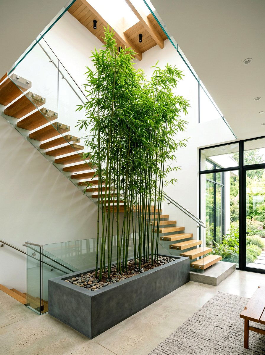 Indoor Bamboo Corner - 30 staircase plant corner ideas