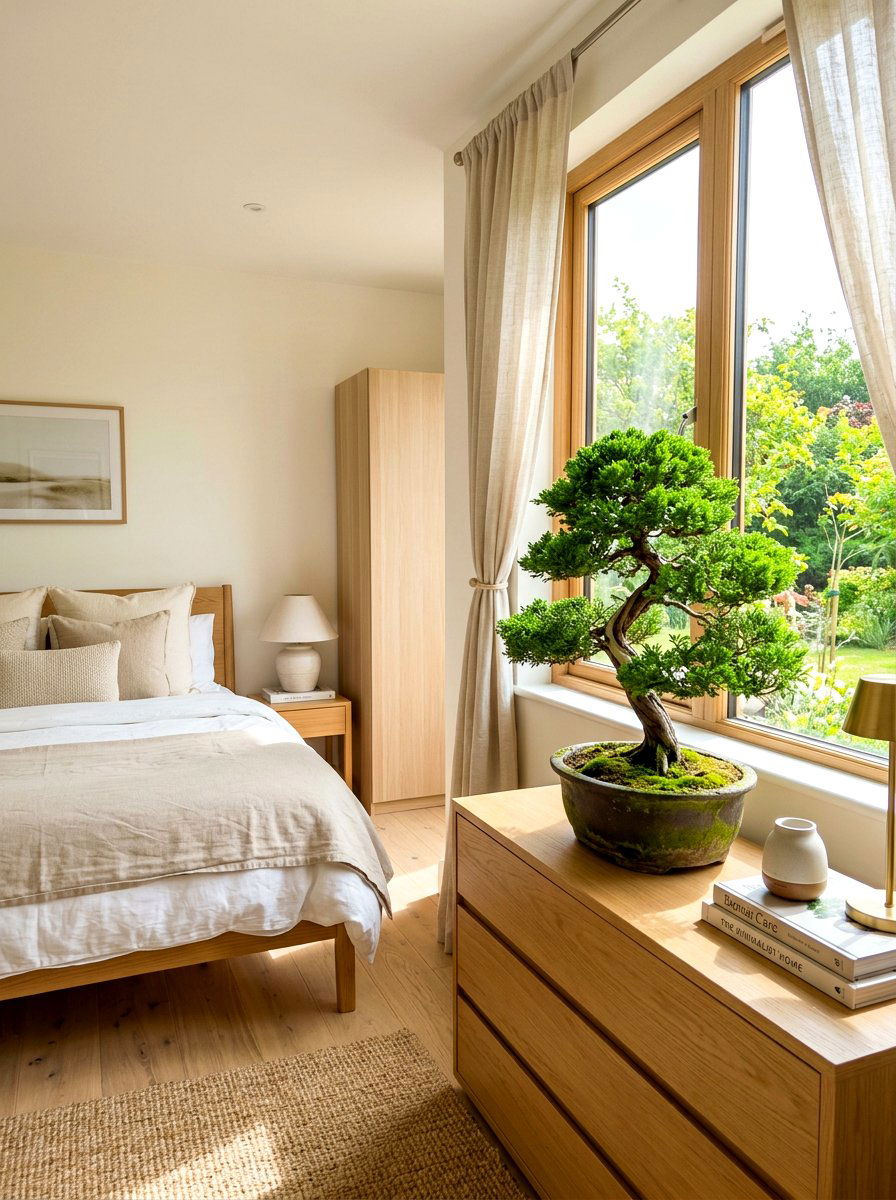 Indoor Bonsai Tree - 30 Japandi bedroom ideas