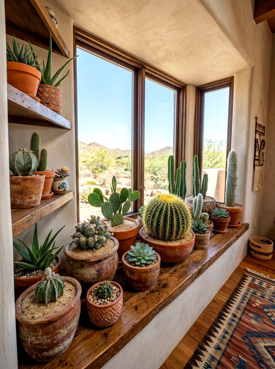 Indoor Cactus Window Arrangement - 30 windowsill planter ideas