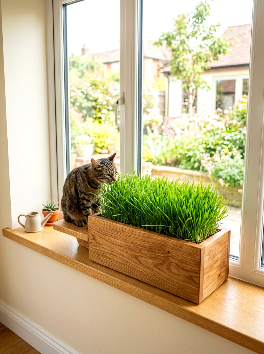 Indoor Cat Grass Planter - 30 pet corner living room ideas