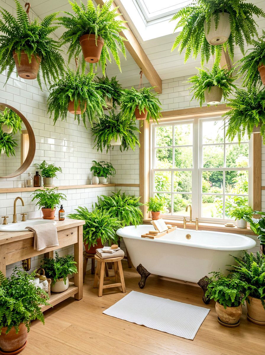 Indoor Fern Bathroom - 30 forest inspired bathroom ideas