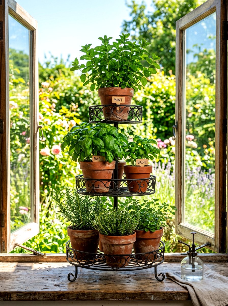 Indoor Herb Garden Cake Stand - 30 cake stand kitchen decor ideas