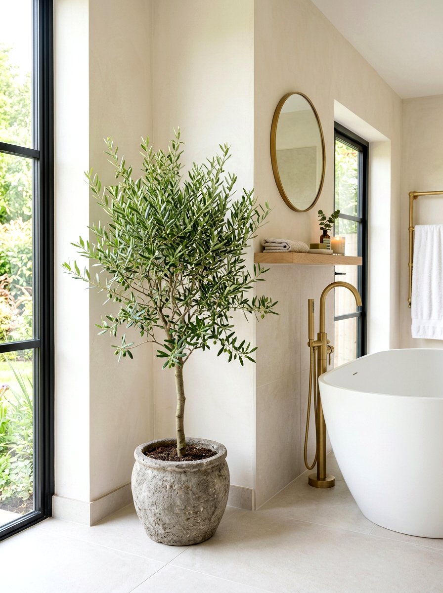Indoor Olive Tree - 30 quiet luxury bathroom ideas