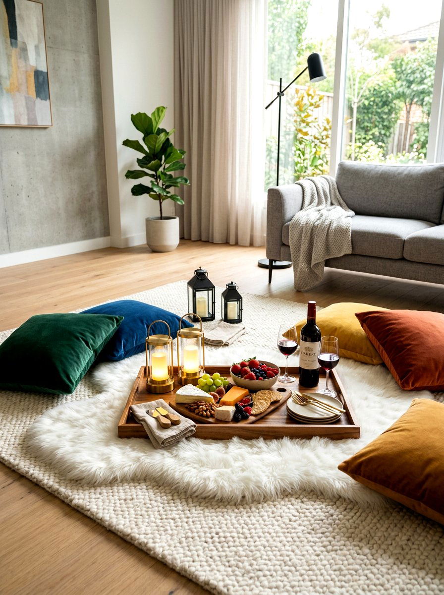 Indoor Picnic Floor - 30 romantic hosting at home ideas