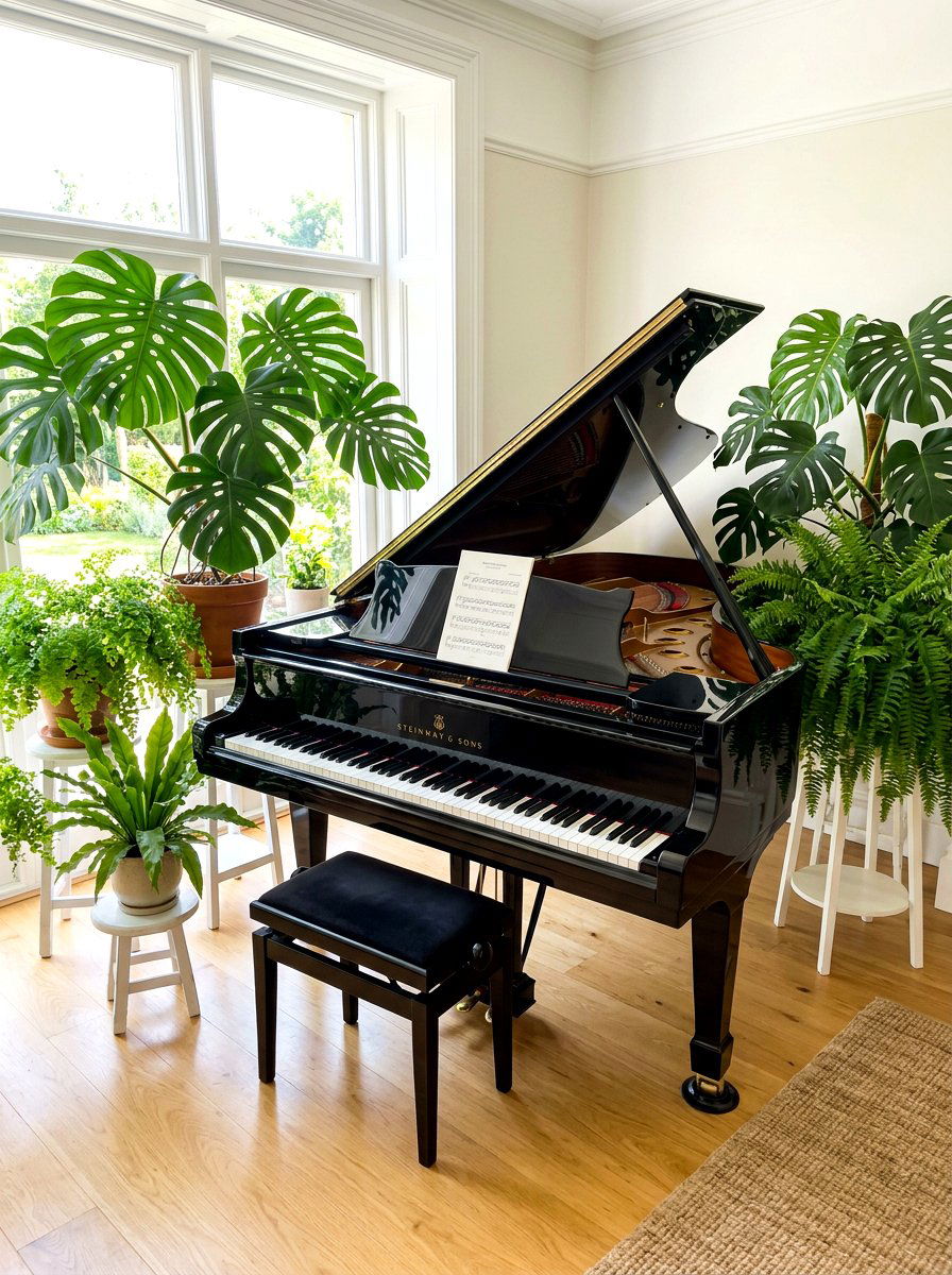 Indoor Plant Piano Backdrop - 30 piano corner ideas