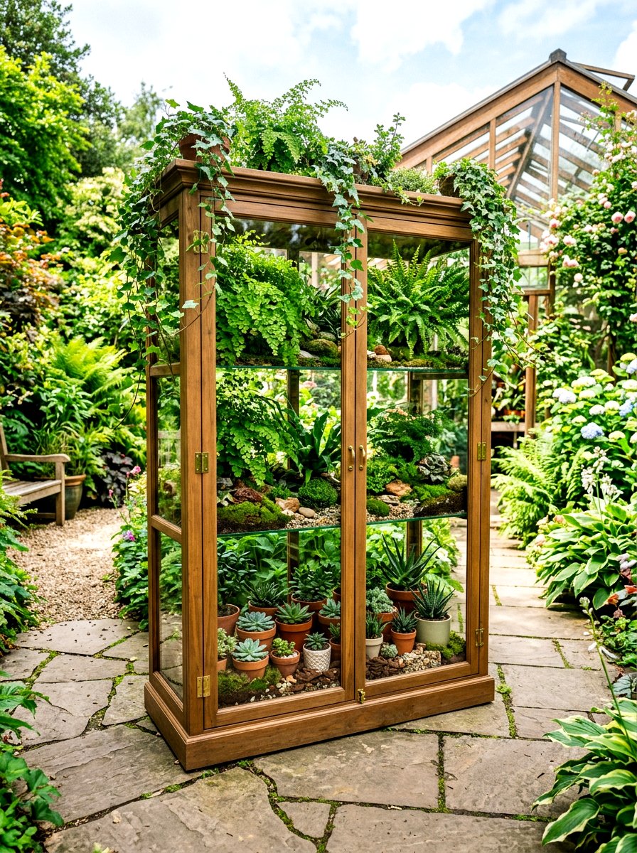 Indoor Plant Terrarium - 30 glass cabinet decor ideas
