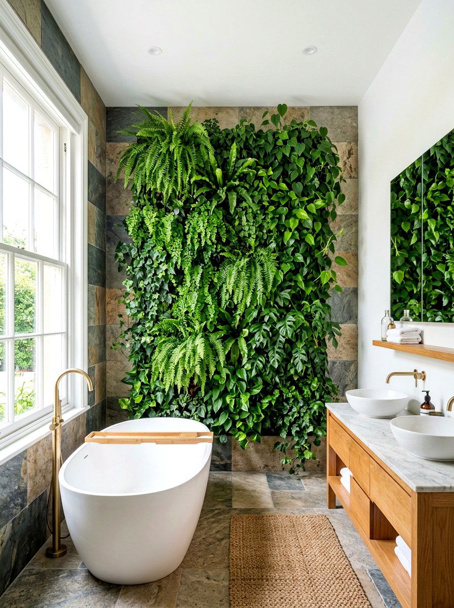 Indoor Plant Wall - 30 rustic spa bathroom ideas