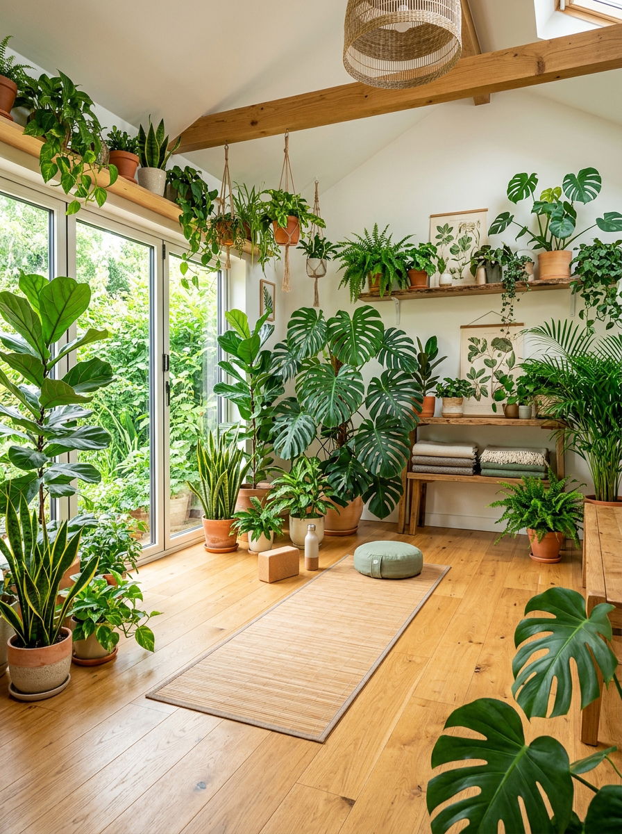 Indoor Plant Yoga Room - 30 yoga studio home ideas