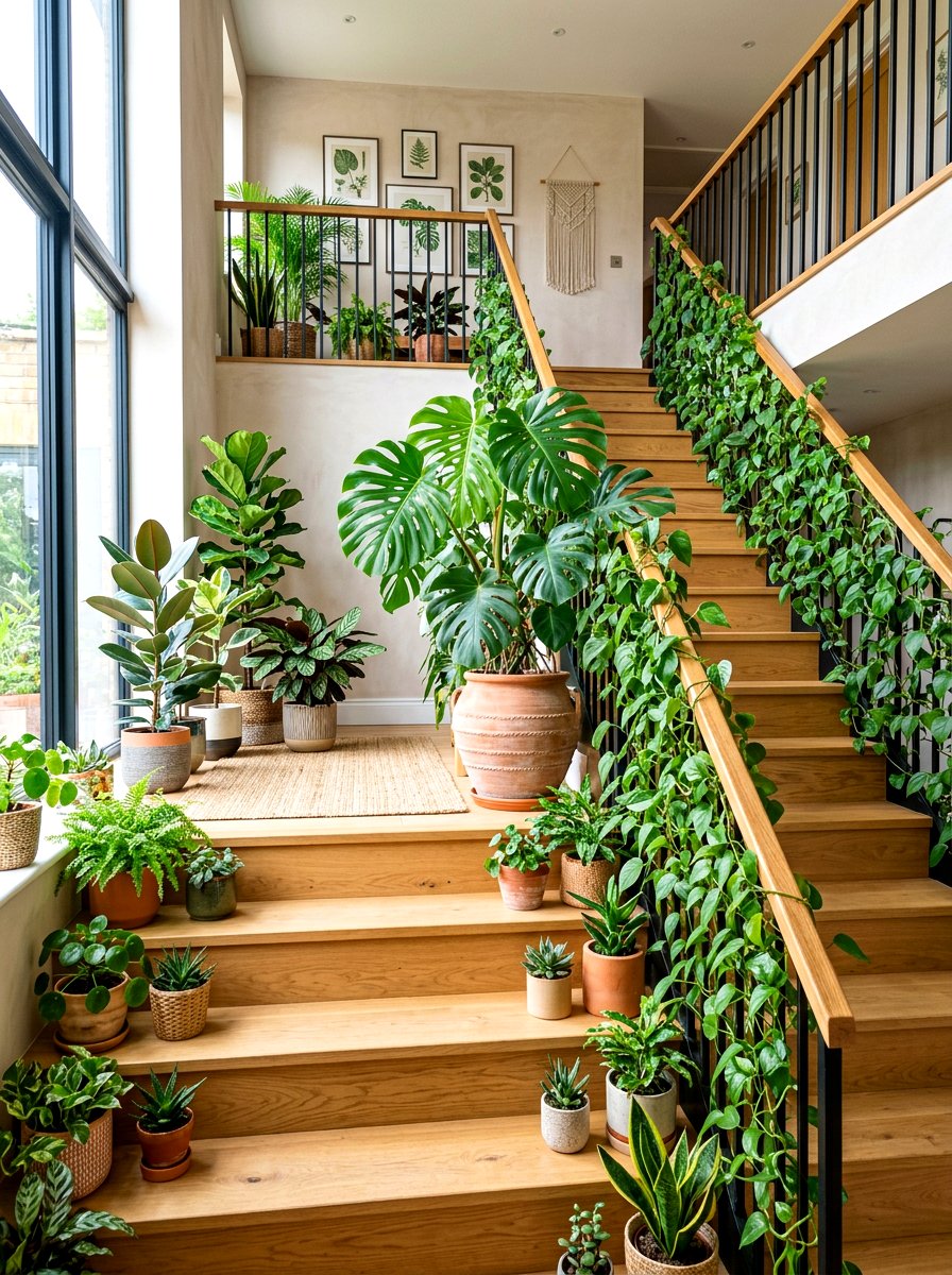 Indoor Plants - 30 staircase decor ideas